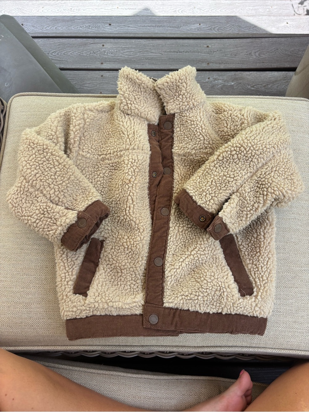 Zara Cream Teddy Sherpa Jacket with Brown Trim - Kids